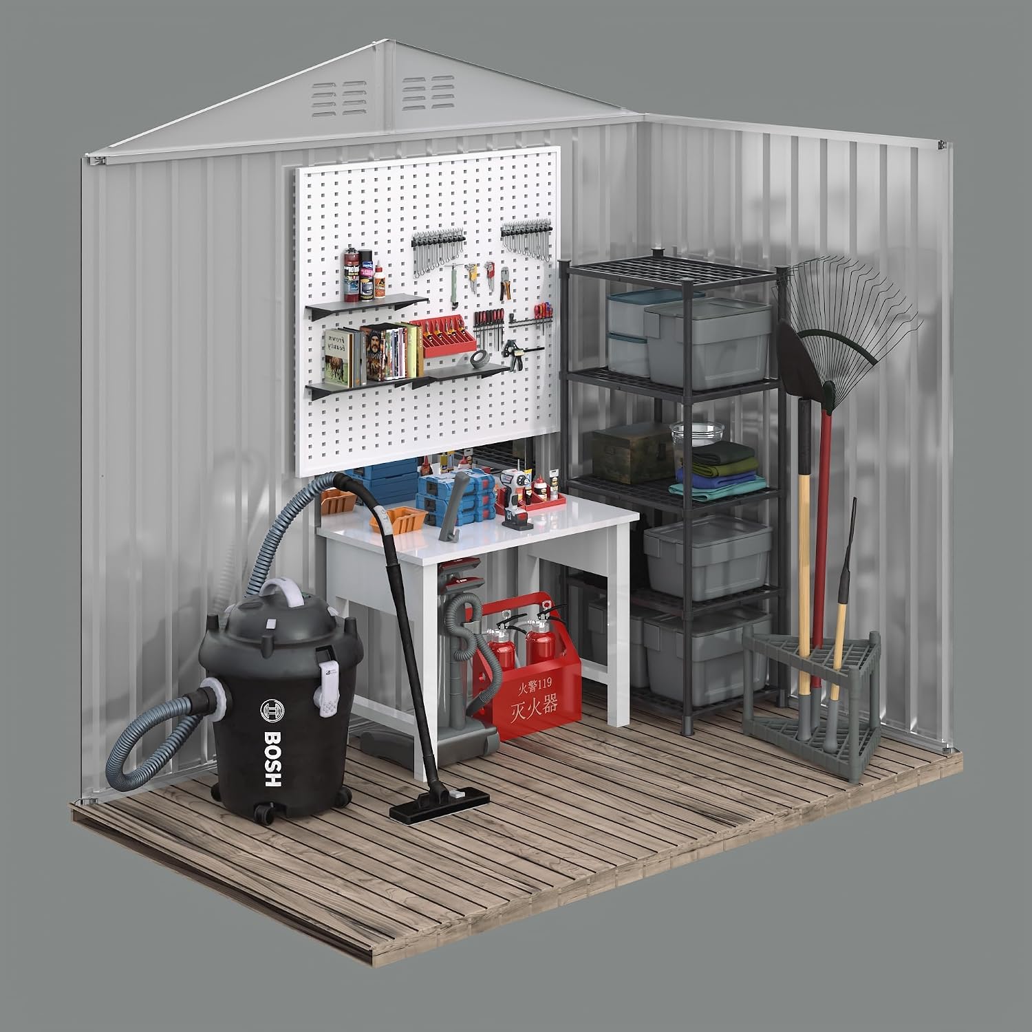Outdoor Sheds 6FT x 4FT Outdoor Storage, Metal Anti-Corrosion Utility Tool House with Lockable Door & Shutter Vents，Outdoor Waterproof Garden Tool Metal Storage Sheds（Grey）