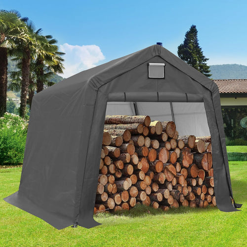 10x10 Ft Outdoor Storage Shelter, Heavy Duty Waterproof Portable Shed with Roll-up Zipper Door and Ventilated Windows for Motorcycle, Bike, Tools Gray