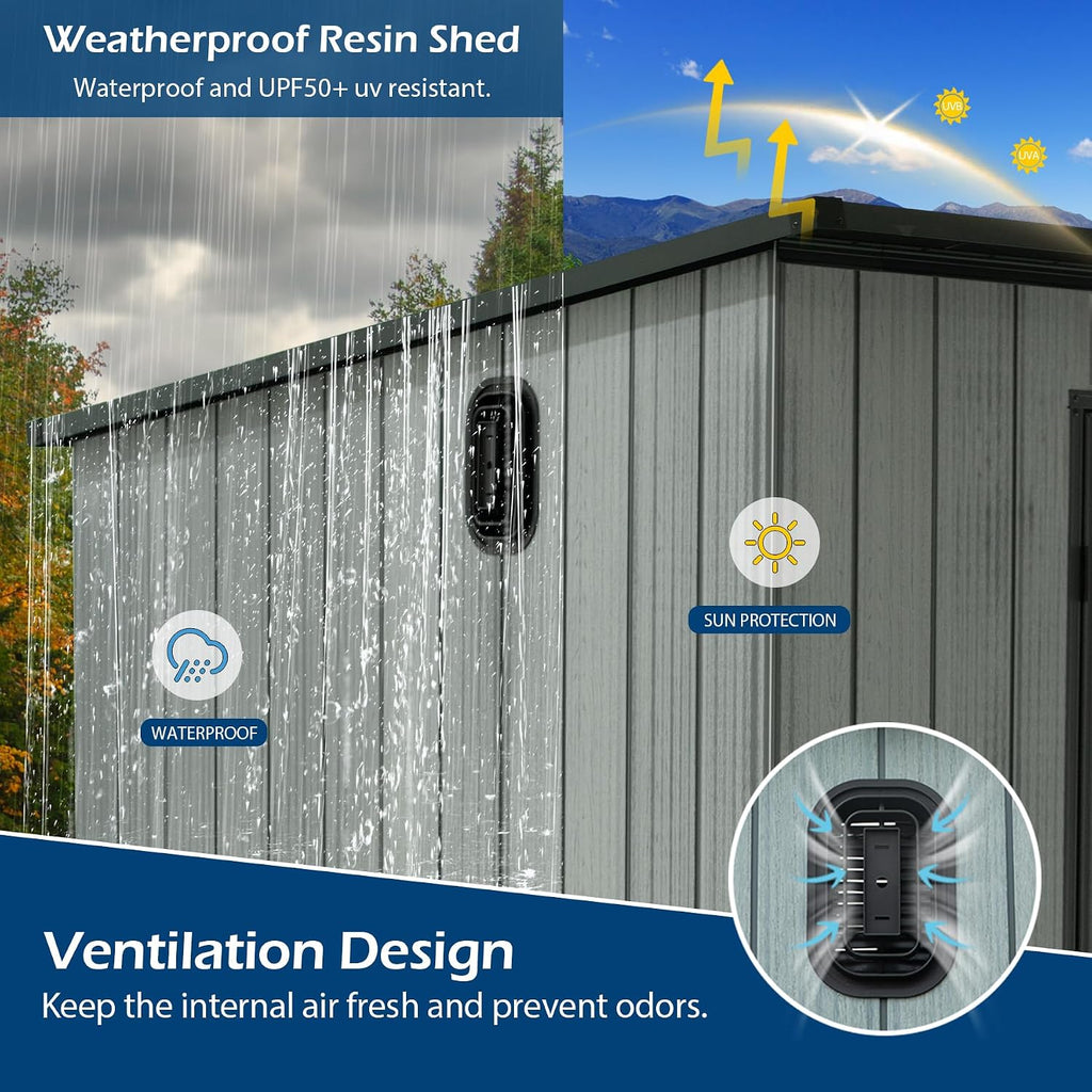 Domi 6x8FT Lean to Resin Shed, Plastic Outdoor Storage Shed with Carpet, Outside Storage Building for Garden Tools, Bike, Lawn Mower, Yard