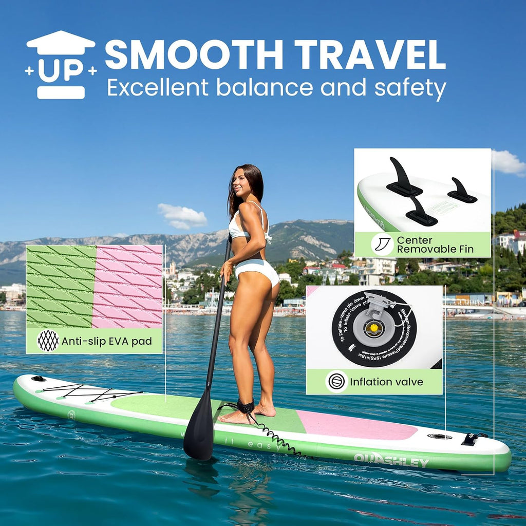 Quashley Inflatable Stand Up Paddle Board,Inflatable Paddleboards 32/34 Inch Wide,All Around SUP for Beginners with Lightweight Paddle,Hand Pump,Backpack,Leash,Durable & Portable iSUP Board