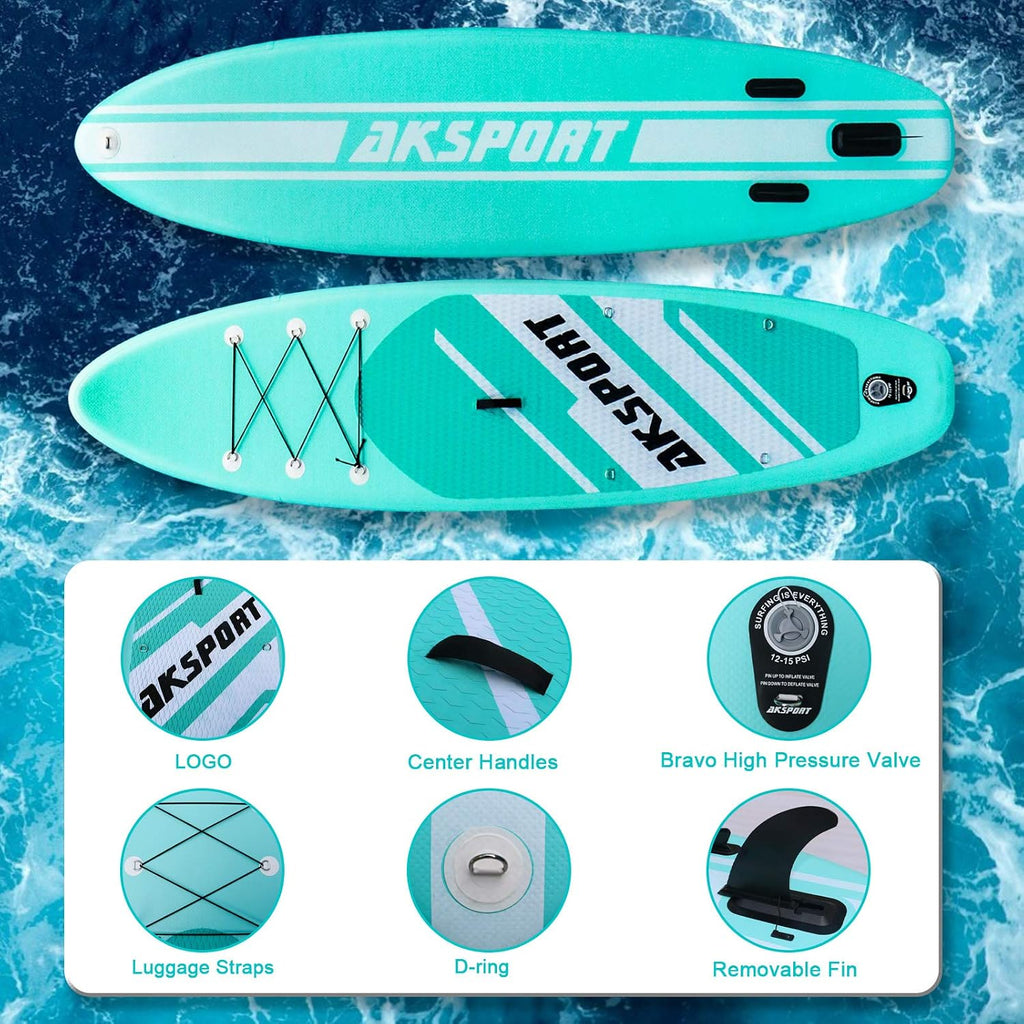 AKSPORT 11' Inflatable Stand-Up Paddle Board with Upgraded SUP Accessories Kit | Extra Wide 34' Design | Non-Slip Deck | Premium SUP Board for Adults & Youth of All Levels