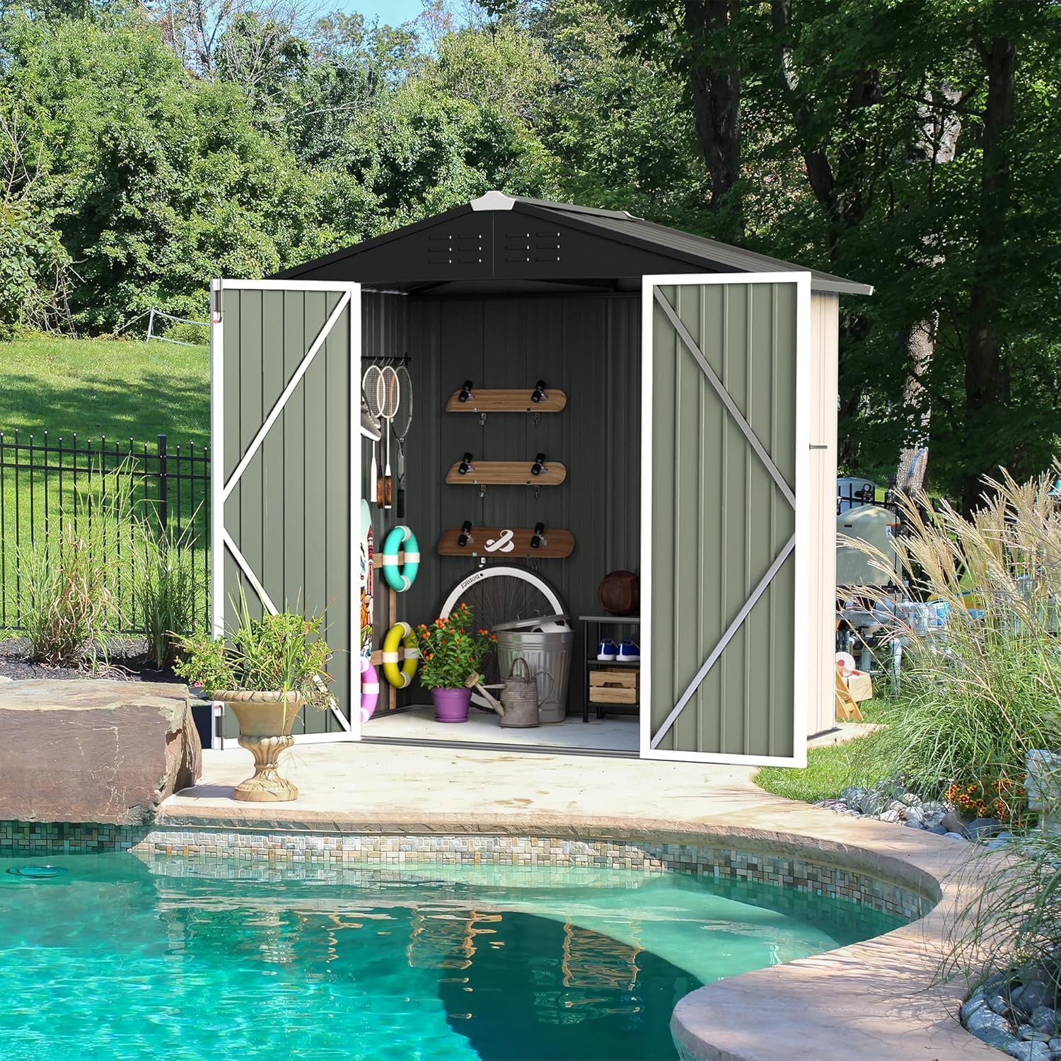 Furniwell 6x4 FT Outdoor Storage Shed, Metal Garden Sheds Outdoor Storage House with Single Lockable Door for Backyard Patio Lawn, White
