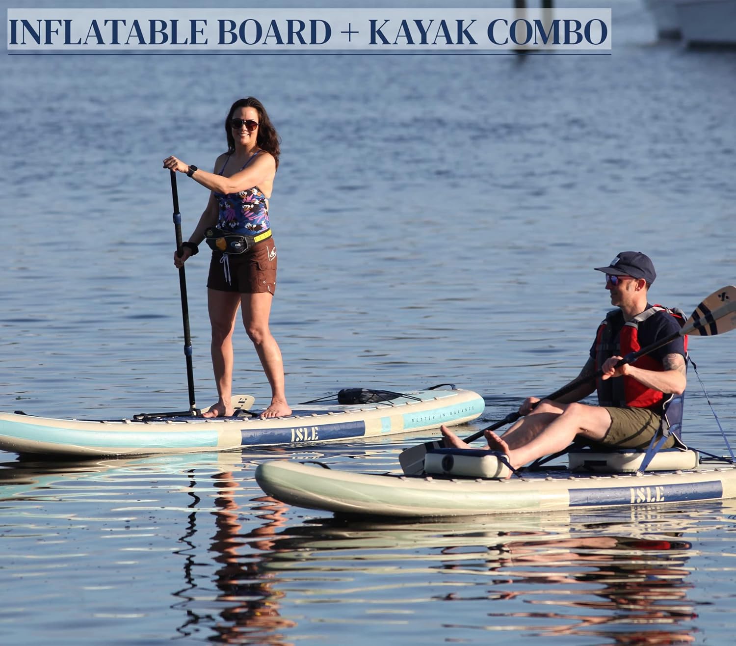 ISLE 2in1 Kayak & Paddle Board Bundle - Stand Up Paddle Board & Kayak, Incl. Seat, Paddle, Pump, Bag, 11.6 x 35.5 x 6 in - max. 425 lbs