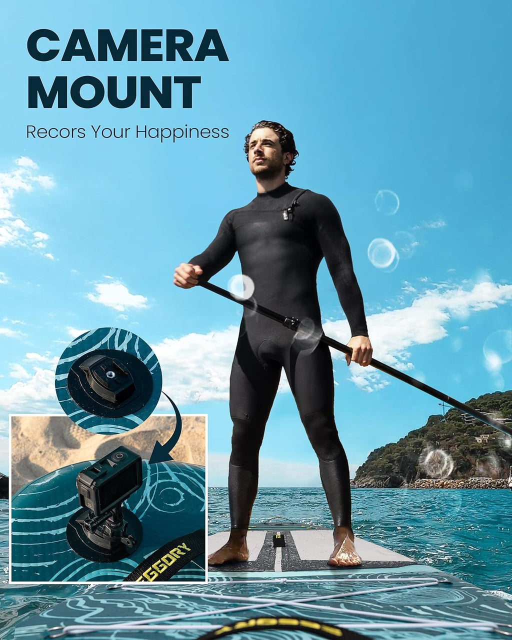 Inflatable Paddle Board,Stand Up Paddle Board Set, Extra Wide SUP Board with Removable Fin, Floating Paddle, Hand Pump, Waterproof Phone Pouch,Traveling Board