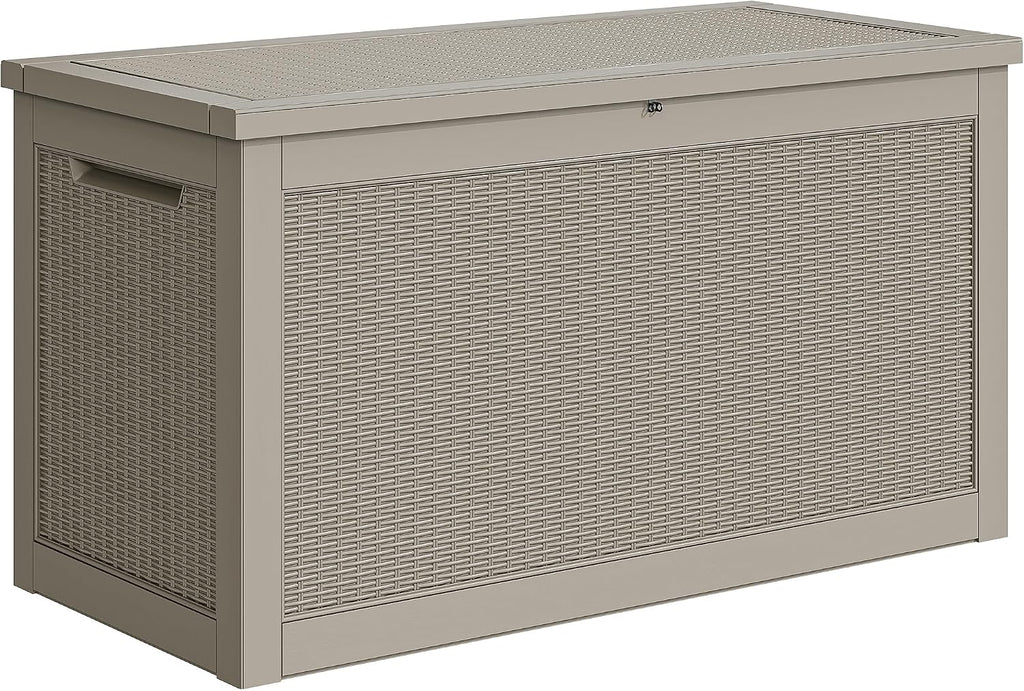 YITAHOME XXL 320 Gal Large Deck Box, Outdoor Resin Storage Box, Rattan Storage Container for Patio Furniture, Garden Tools, Waterproof, Lockable (Brown)