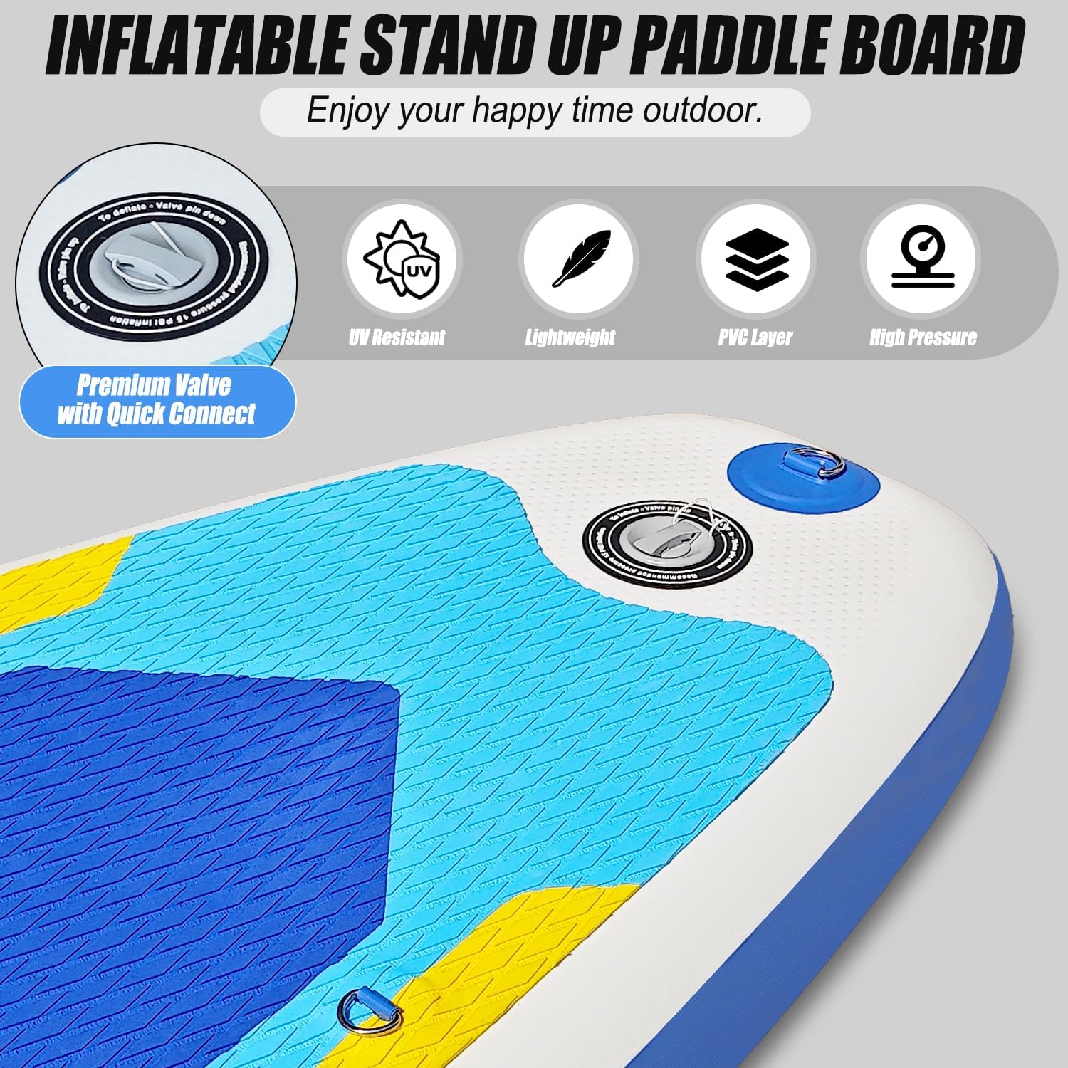 SUDOO Inflatable Stand Up Paddle Board 10'/ 10'6' SUP with Adjustable Paddle Hand Pump Fin Leash Backpack Wide Stable Anti-Slip EVA Deck for Adults & Youth