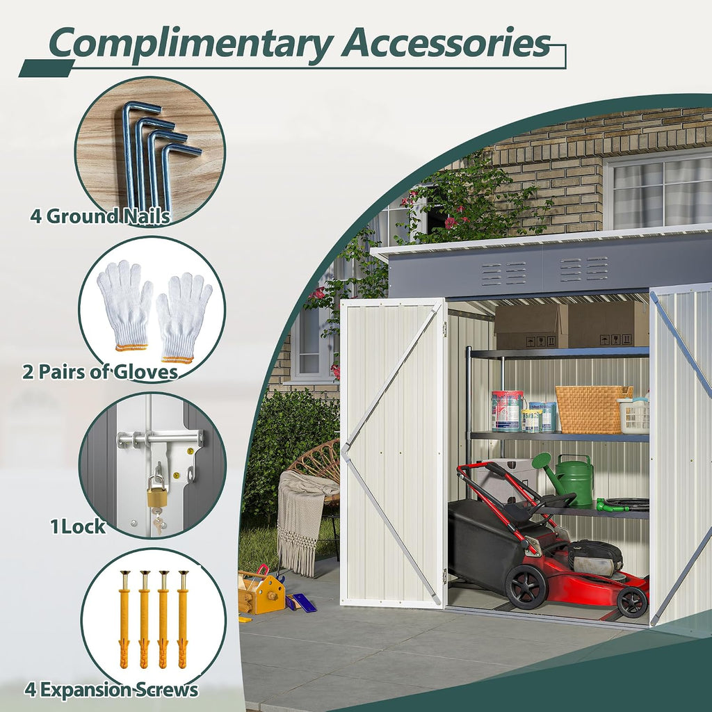 6x4 FT Outdoor Metal Storage Shed with Lockable Door & Floor Frame, Heavy-Duty Garden Tool Shed, Weatherproof Steel Utility Shed for Backyard, Patio, or Lawn Organization