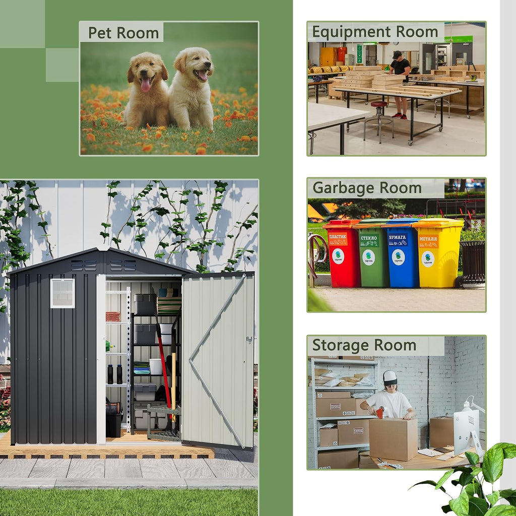 Outdoor Storage Shed, 6 X 4ft Metal Galvanized Steel Garden Shed with Floor Frame, Utility Tool Shed Storage House with Window for Backyard, Patio, Lawn
