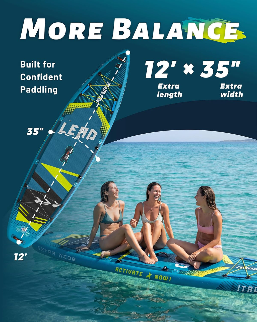 iTAOSTAR Lead 12' × 35' / 11' × 33' Stand Up Paddle Board Inflatable, Extar Wide SUP Board with 5 Fins Stable Design for Adults, Youth, All Skill Levels, Lakes, Oceans