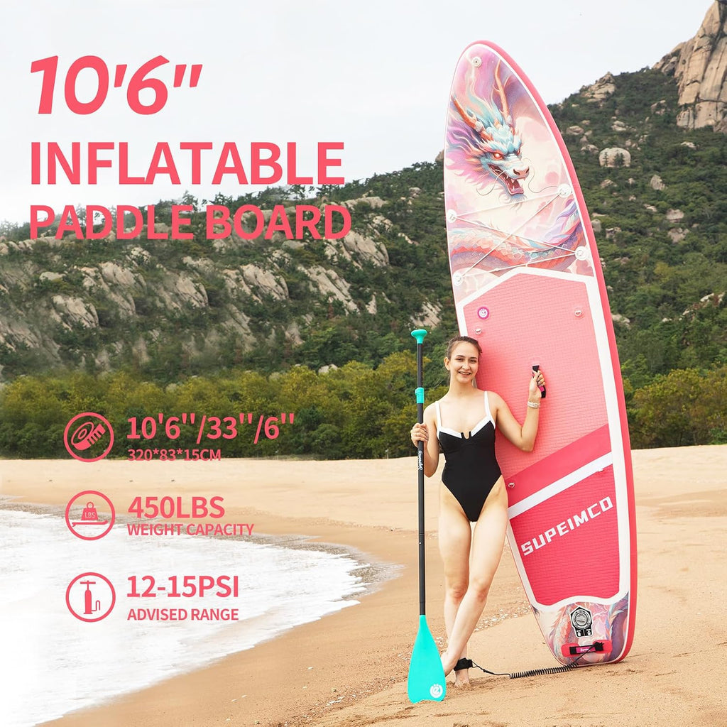 Inflatable Stand Up Paddle Board - Upgraded Glue-Free Hot Melt Technology, Long Service Life, 10'6', Anti-Slip EVA Deck, Full SUP Accessories, Included for Adults Youth All Skill Levels