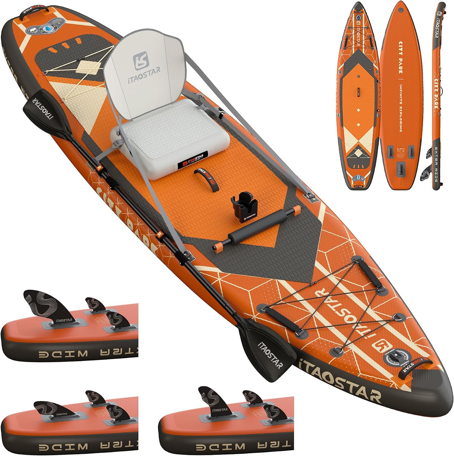 iTAOSTAR City Park 12'×35' Extra Wide Paddle Board with Seat, One-Stop Premium SUP Board Gears, Tailored 5 Fins, Stable Inflatable Stand Up Paddle Boards for Youth/Adults of All Levels