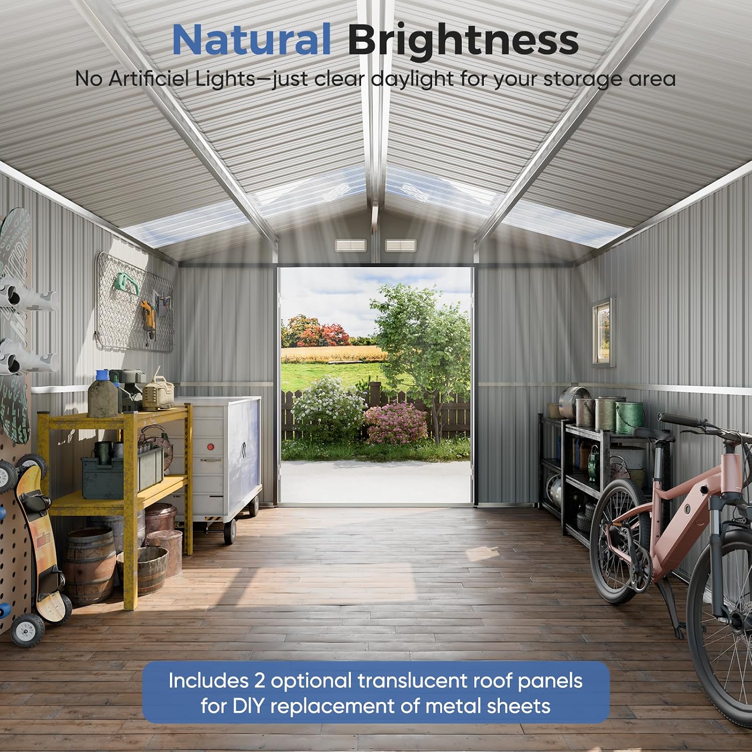 K Knowbody 10x10 FT Metal Shed, Reinforced Frame with Powder Coating, 50 PSF Snow Load & 120 MPH Wind Rated, Outdoor Storage Building with Skylight & Swing Doors
