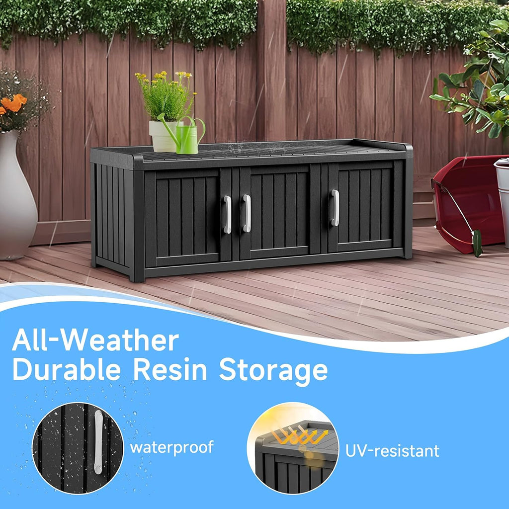 3 Doors Shoe Bench, Waterproof & UV-Resistant, Resin Shoe Cabinet Indoor & Outdoor Use, Entryway Bench with Adjustable Shelves & Hidden Storage Space for Bedroom, Hallway, Black
