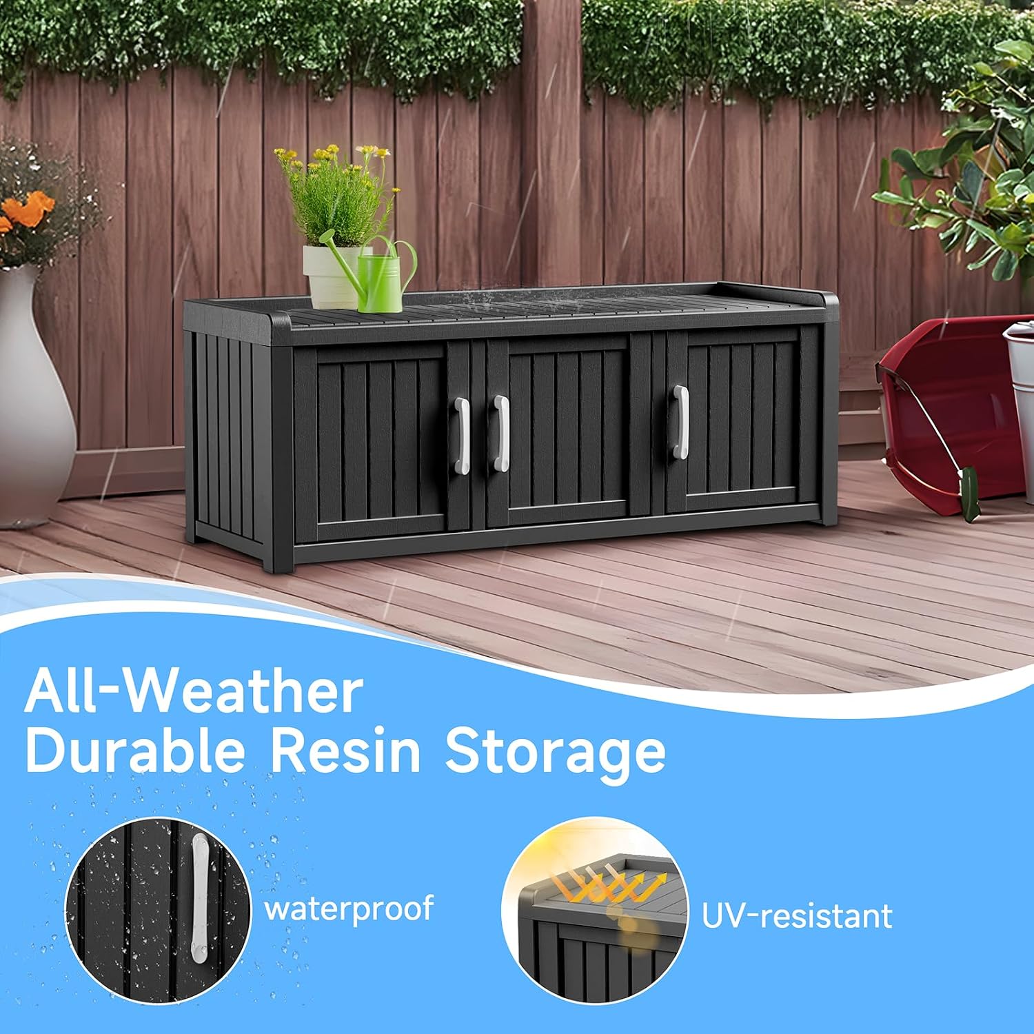 3 Doors Shoe Bench, Waterproof & UV-Resistant, Resin Shoe Cabinet Indoor & Outdoor Use, Entryway Bench with Adjustable Shelves & Hidden Storage Space for Bedroom, Hallway, Black