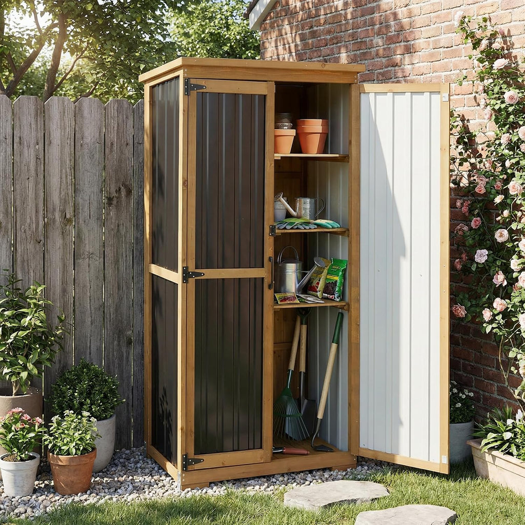 Outdoor Storage Cabinet Waterproof with Shelves, Outside Cabinets Weatherproof, Patio Backyard Pool Garden Garage Storage Cabinet Storage Shed Tool Organizer