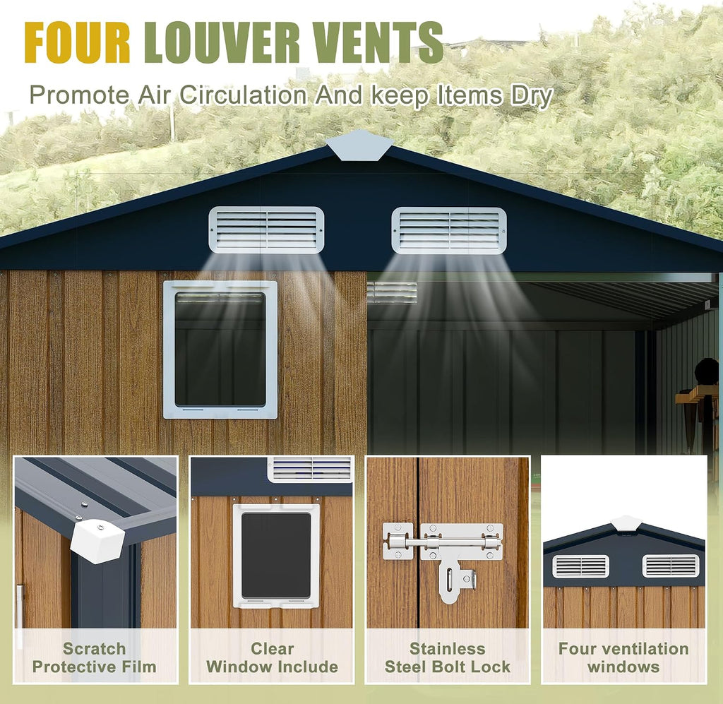 YOPTO 6x8 FT Sheds & Outdoor Storage,Steel Storage Shed with Lockable Doors and Window,Waterproof Garden Shed w/Roof Slope Design & Weather Versatility,Tool House for Storing Bicycles,Yellow