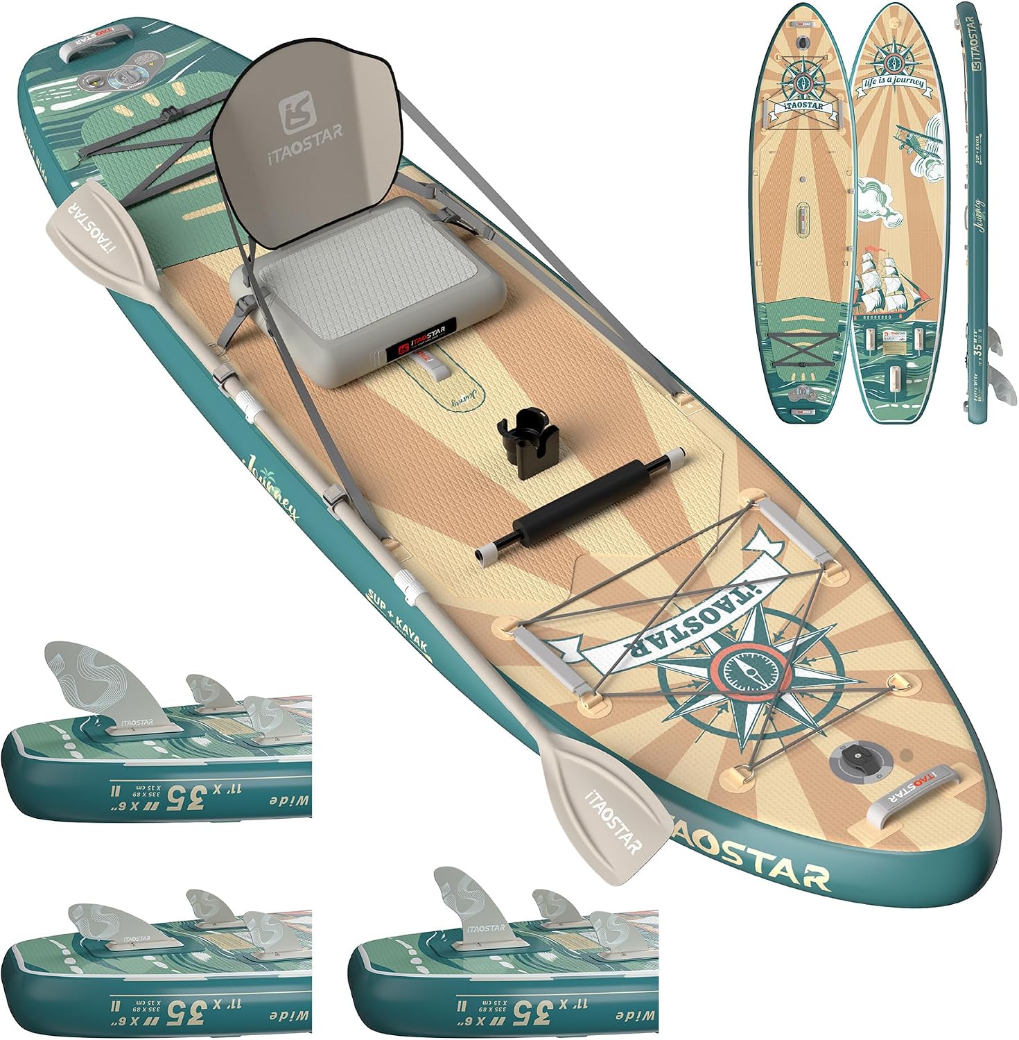 iTAOSTAR Journey 11'6' / 11'×34' / 11'×35' Extra Wide Paddle Board, One-Stop Premium SUP Board Accessories, Tailored Fins, Stable Inflatable Stand Up Paddle Boards for Youth/Adults of All Skill Levels