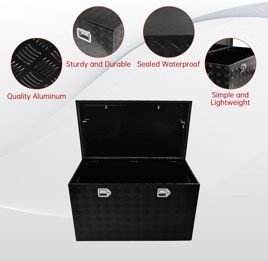 44''Inch Aluminum Truck Tool Box Truck Bed Toolbox Truck Trailer Chest Box Trailer Underbody Storage Organizer Waterproof Square Storage Organizer w/Lock & Keys Black(‎44' x24''x24'')