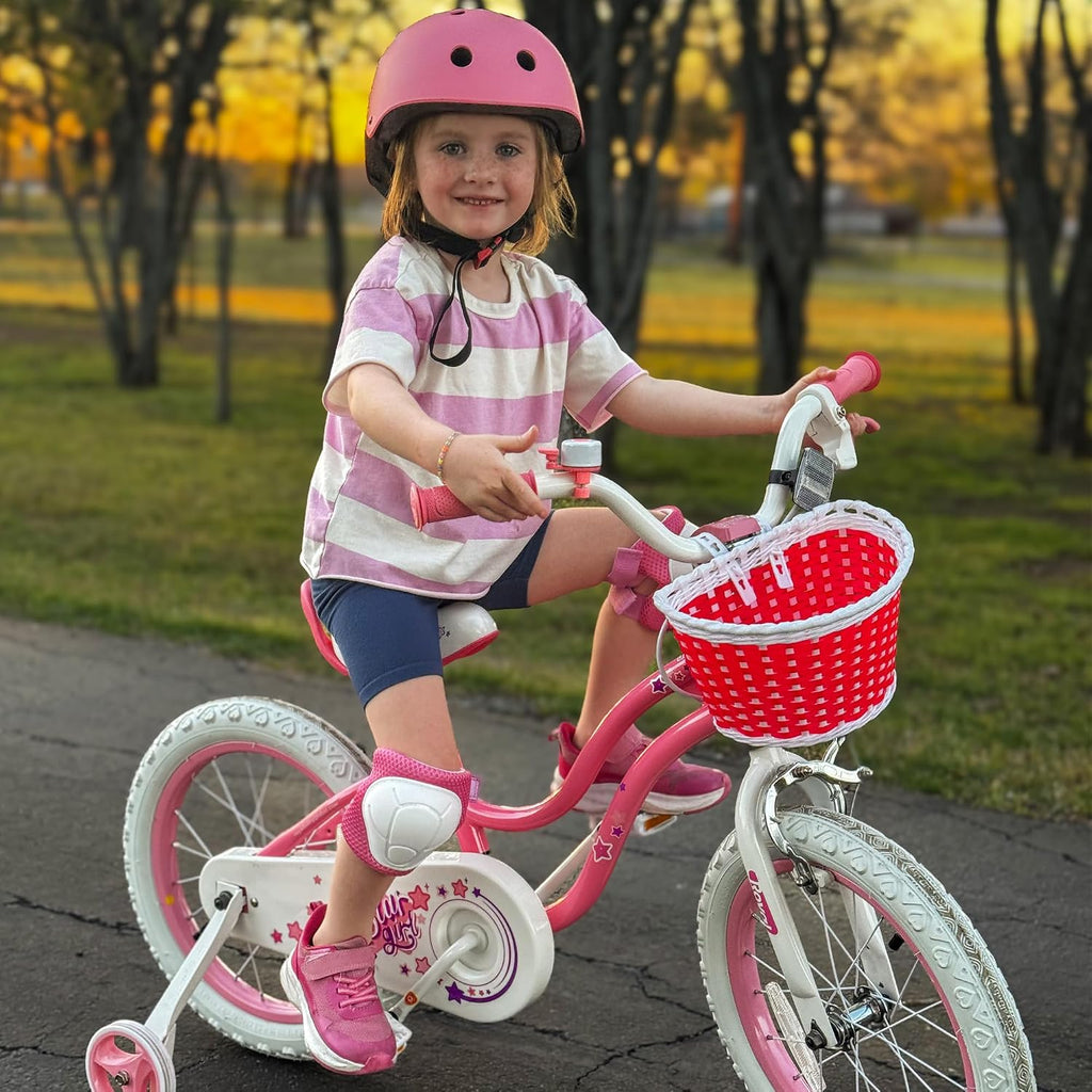 RoyalBaby Girls Bike with Training Wheels and Kickstand, Stargirl Kids Bicycle 16 Inch Toddlers to Big Kids 4-7 Years, Coral Red