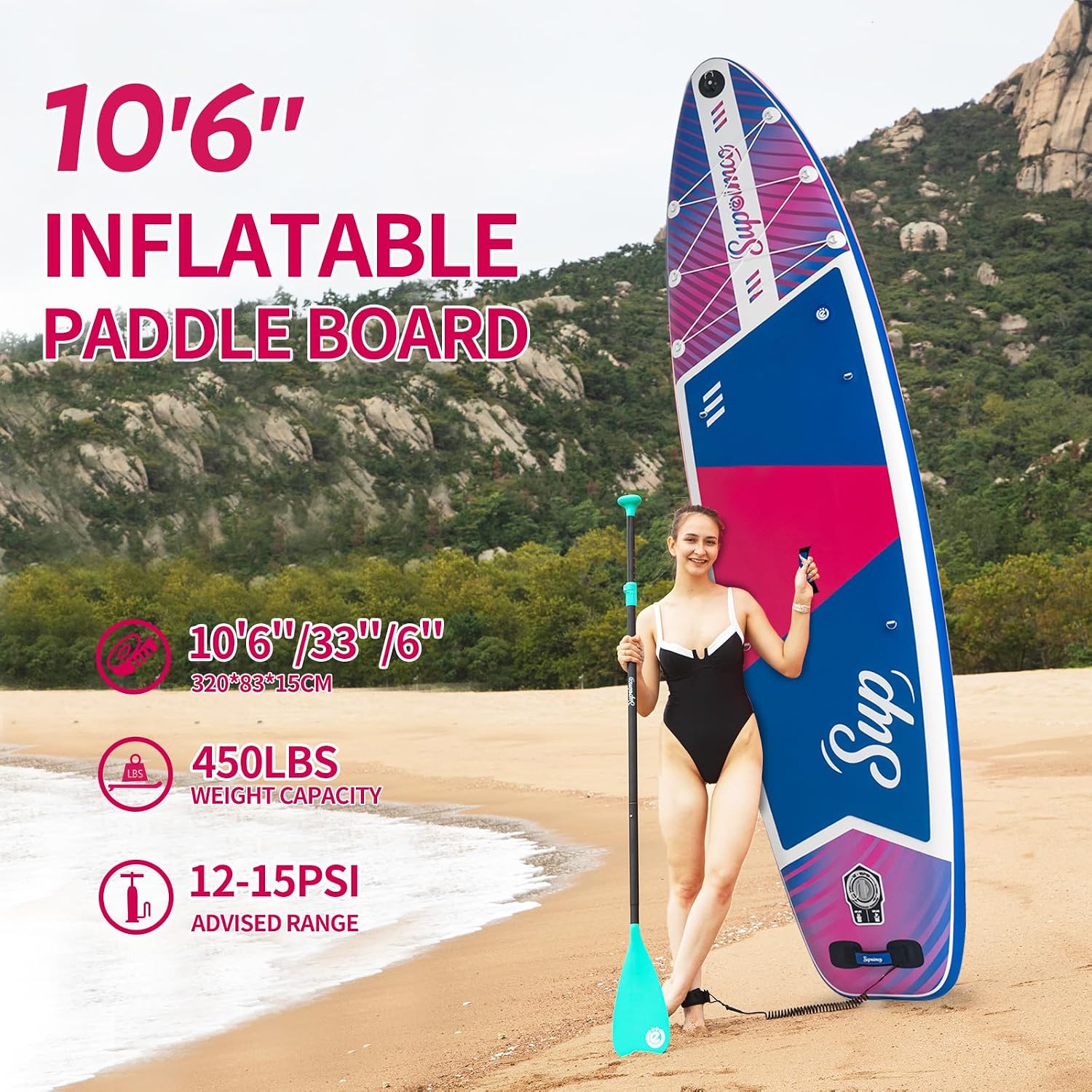 Inflatable Stand Up Paddle Board - Upgraded Glue-Free Hot Melt Technology, Long Service Life, 10'6', Anti-Slip EVA Deck, Full SUP Accessories, Included for Adults Youth All Skill Levels