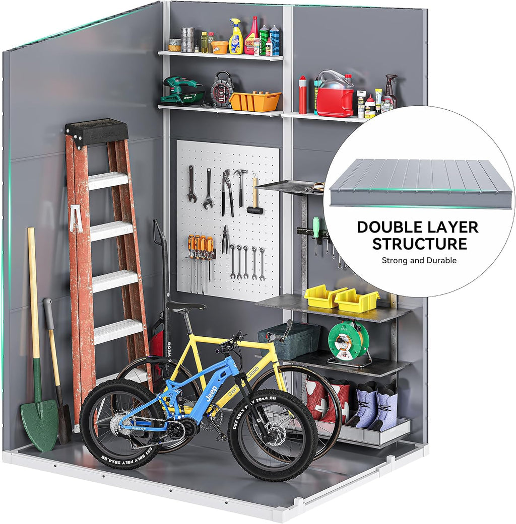 DWVO 5x4ft Resin Outdoor Storage Shed with Floor, Large Waterproof Lockable Storage Shed with Window, Plastic Outside Tool Storage for Garden Backyard Patio Lawn (Gray)