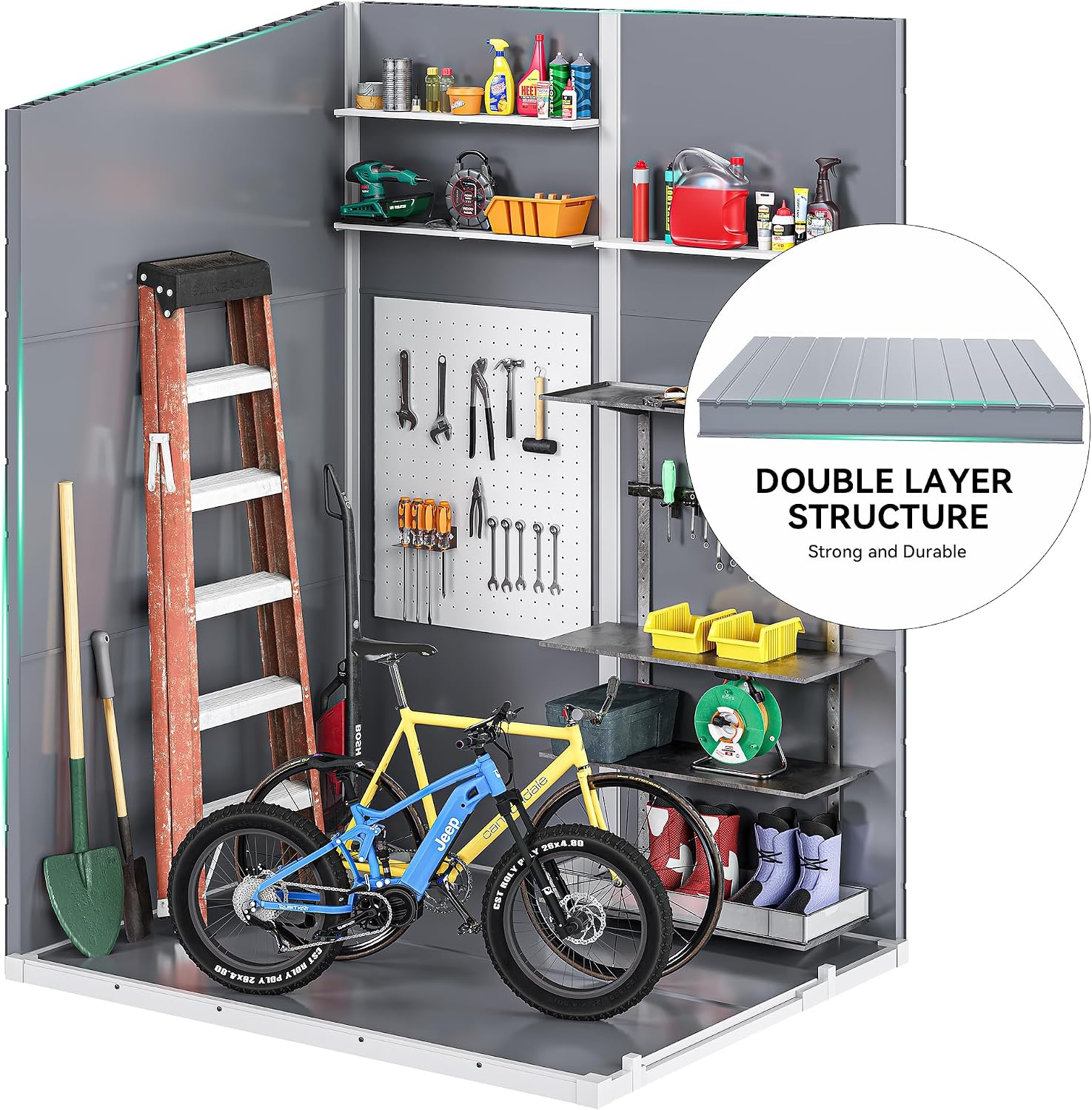 DWVO 5x4ft Resin Outdoor Storage Shed with Floor, Large Waterproof Lockable Storage Shed with Window, Plastic Outside Tool Storage for Garden Backyard Patio Lawn (Gray)