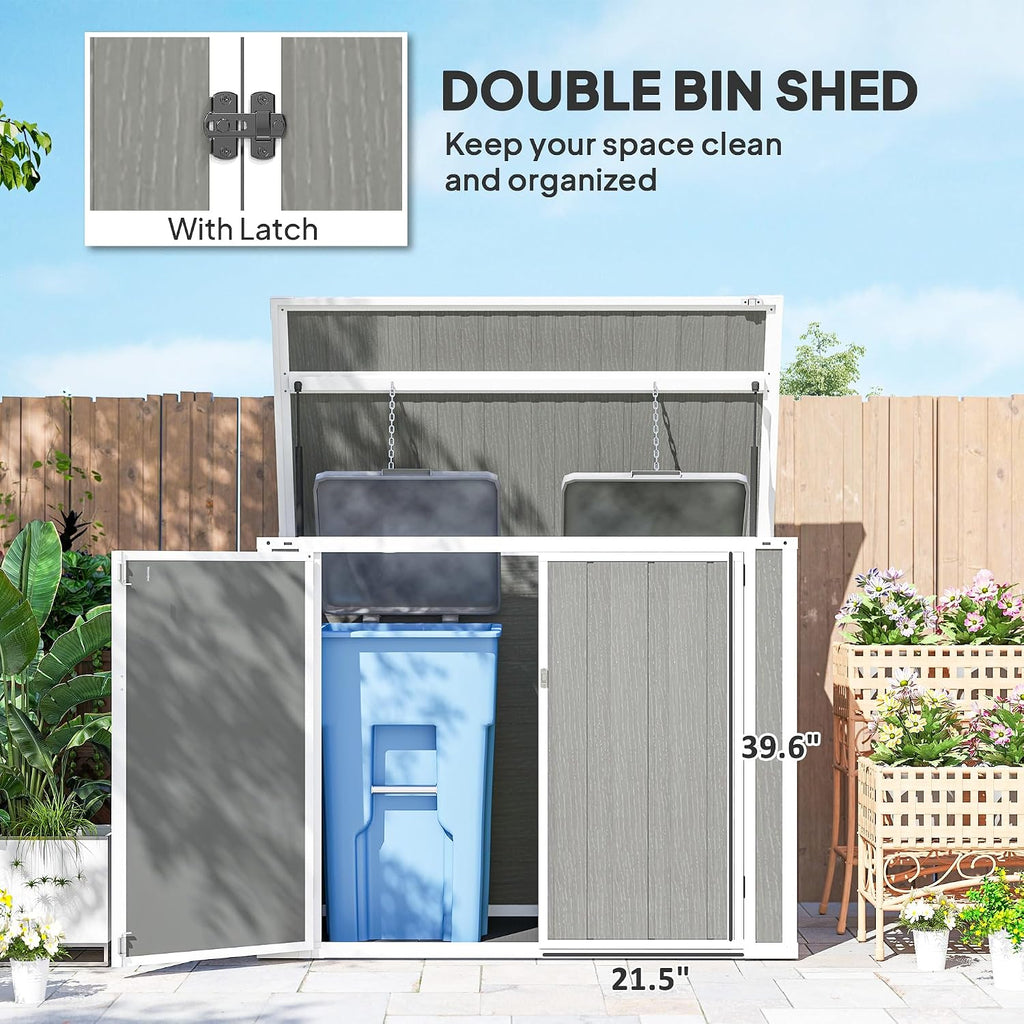 Outsunny 41 Cu. Ft. Outdoor Storage Shed with Chain Lid, Waterproof Outdoor Horizontal Trash Can Storage with Lockable Storage Box for Trash Cans, Garden Tools, Gray