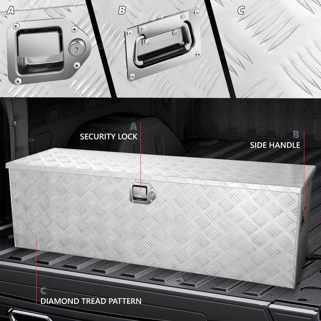 DNA MOTORING Truck Tool Box Lockable Storage Box, Truck Bed Tool Box Truck Bed Organizer Aluminum Truck Tool Boxes for Bed of Truck, w/Lock & Keys, 47'L X 15' D X 15' H Silver, TBOX-T5-001-ALU