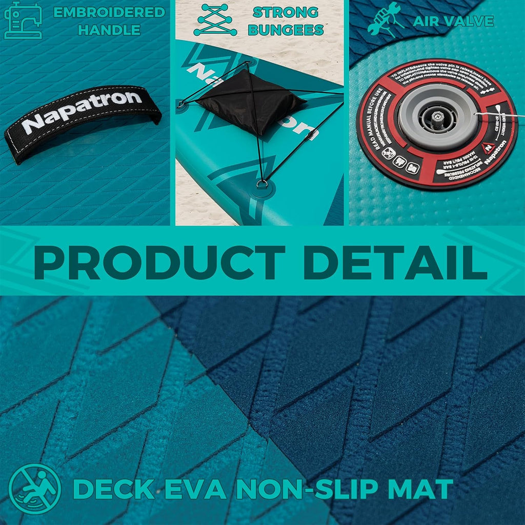 Napatron Family Inflatable Stand Up Paddle Board, Sup,Stable Wide Design,350LBS Capacity,Complete Paddle Board Package with Fast Action Pump,Leash,Ideal for Beginners/Youth & AllSkill Levels