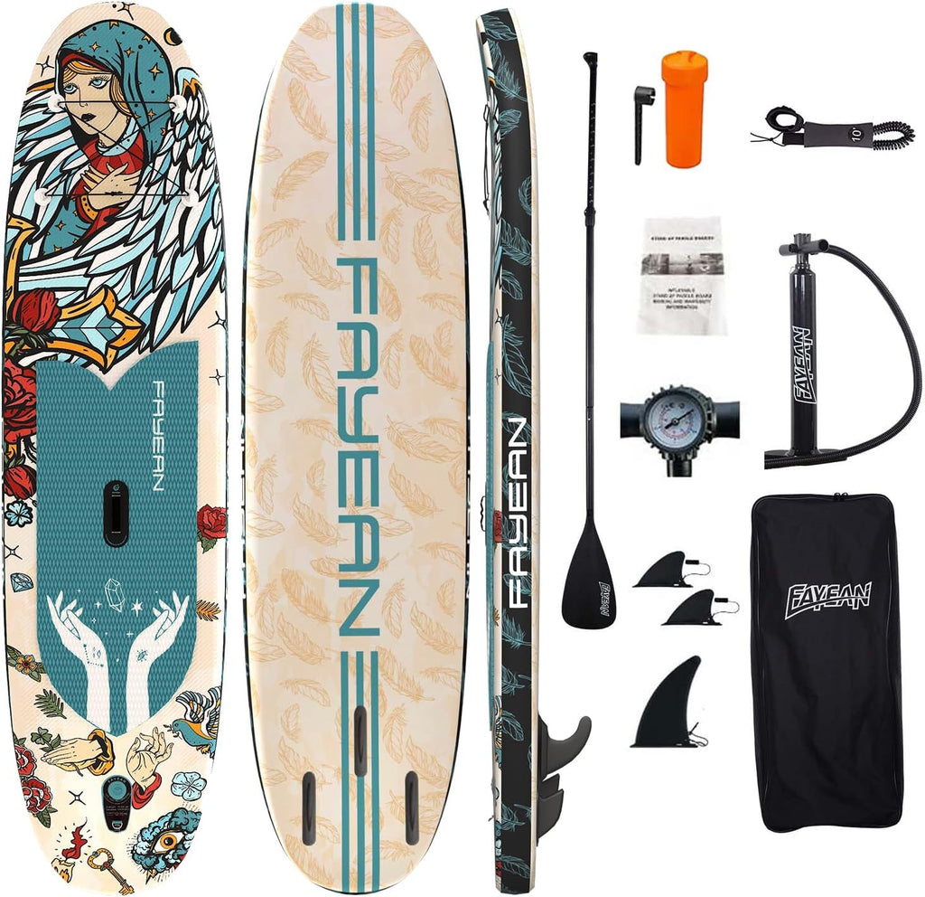 Inflatable Paddle Board,Extra Wide 10.6'/11' Stand Up Paddle Board with Sup Accessories,400lbs Capacity for Family with Safety Leash, All Skill Levels Sup for Yoga,Fishing,Surfing