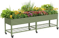 Rolling Elevated Raised Garden Bed - Jumbo Series, 2.5' x 10' Outdoor Planters Boxes with Legs & Storage Rack for Patio, 2000+ Lbs Weight Capacity, Raised Beds for Gardening Herbs Flowers, Olive Green