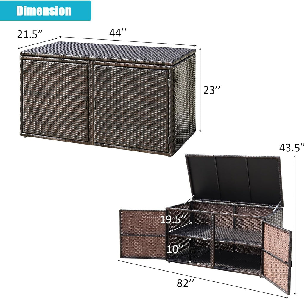 HAPPYGRILL Deck Box Outdoor Wicker Storage Box Cabinet 73 Gallon Storage Container Bin Box for Furniture Tools in Garden Balcony Porch Yard