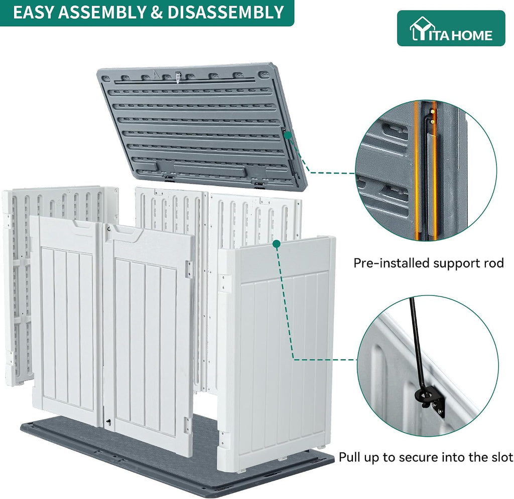 YITAHOME Extra Large Outdoor Horizontal Storage Shed, 4.5x4ft Resin Tool Sheds w/o Shelf, Easy to Assemble Waterproof Storage for Trash Cans, Garden Tools, Lawn Mower, Lockable, Light Gray