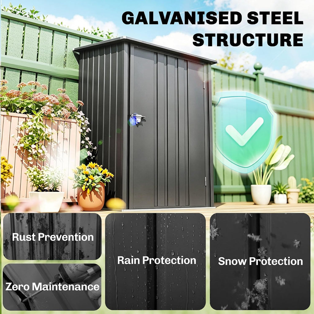 Outsunny 3.3' x 3.4' Outdoor Storage Shed, Metal Garden Tool House with Sloping Roof and Lockable Door for Backyard, Bike, Patio, Garage, Lawn, Gray