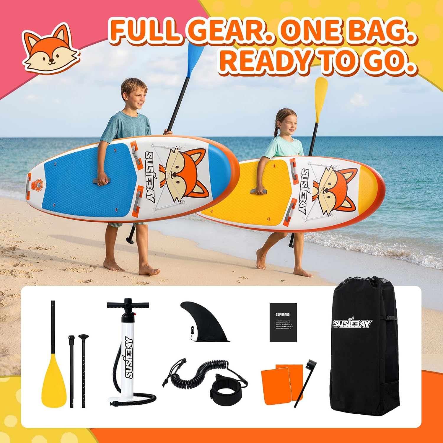 Kids Inflatable Stand Up Paddle Board with SUP Accessories,Wide Stable Design,Non-Slip Comfort Deck, Inflatable Paddle Board for Kids & Children