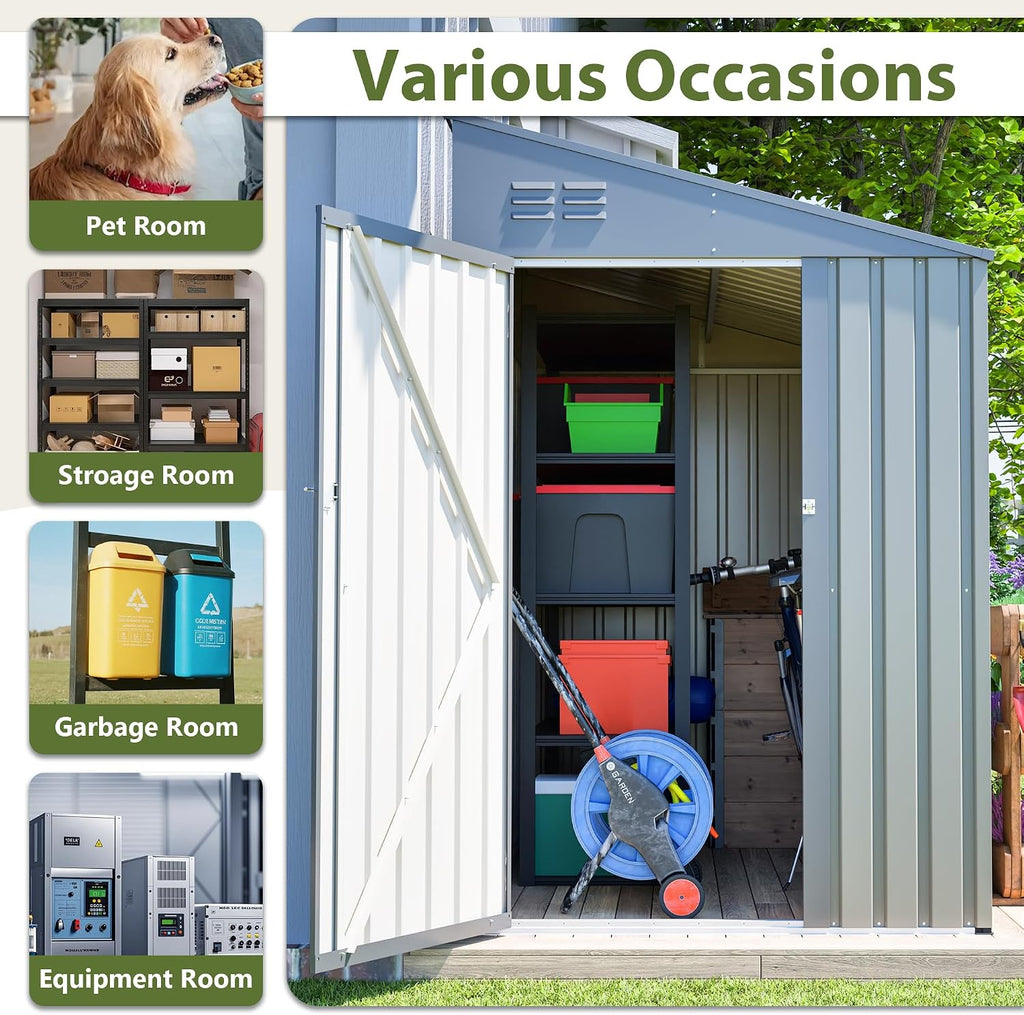 YOPTO 4×7 FT Outdoor Metal Storage Shed,Heavy-Duty Lean to Storage Shed with Lockable Door and Reinforced Beams,All Weather Waterproof Storage House W/2 Air Vents,for Backyard,Patio,Lawn,Gray