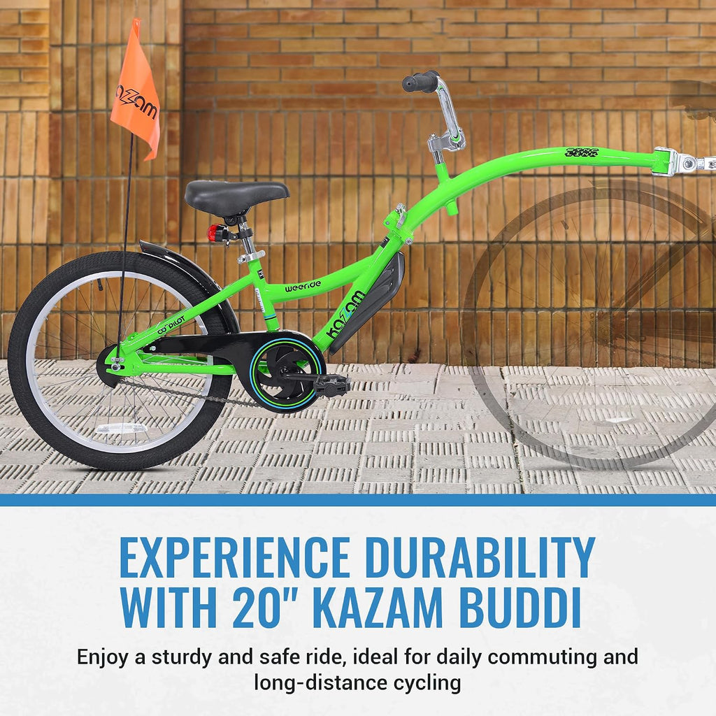 KaZAM Co-Pilot Bike Trailer - 20 Inch Bike Trailer with Adjustable BMX Stem and Handlebar - Lightweight Aluminum Frame and Padded Saddle for Cycling - Perfect for Family Rides