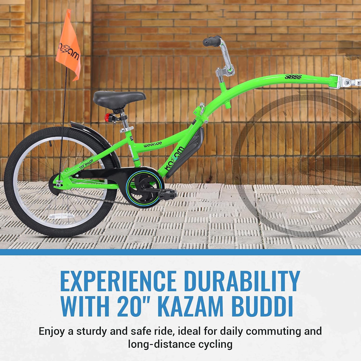 KaZAM Co-Pilot Bike Trailer - 20 Inch Bike Trailer with Adjustable BMX Stem and Handlebar - Lightweight Aluminum Frame and Padded Saddle for Cycling - Perfect for Family Rides