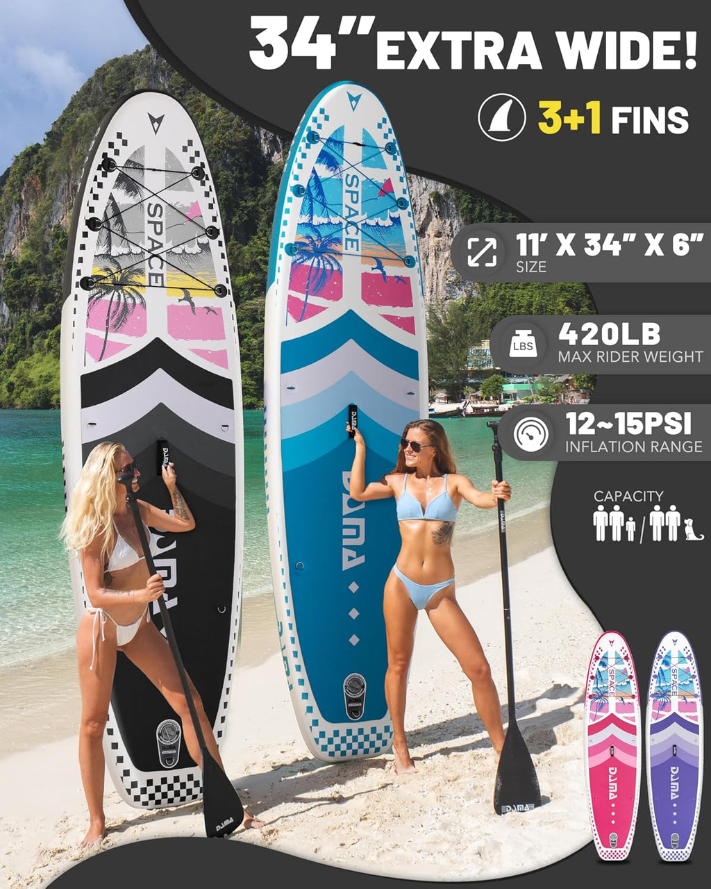 DAMA 11'*34'*6' Inflatable Paddle Board, Paddle Boards for Adults,Sup,Lightweight and Durable, Easy to Inflate, Versatile in Style, Fully Functional, Equipped w/High Grade Accessories.
