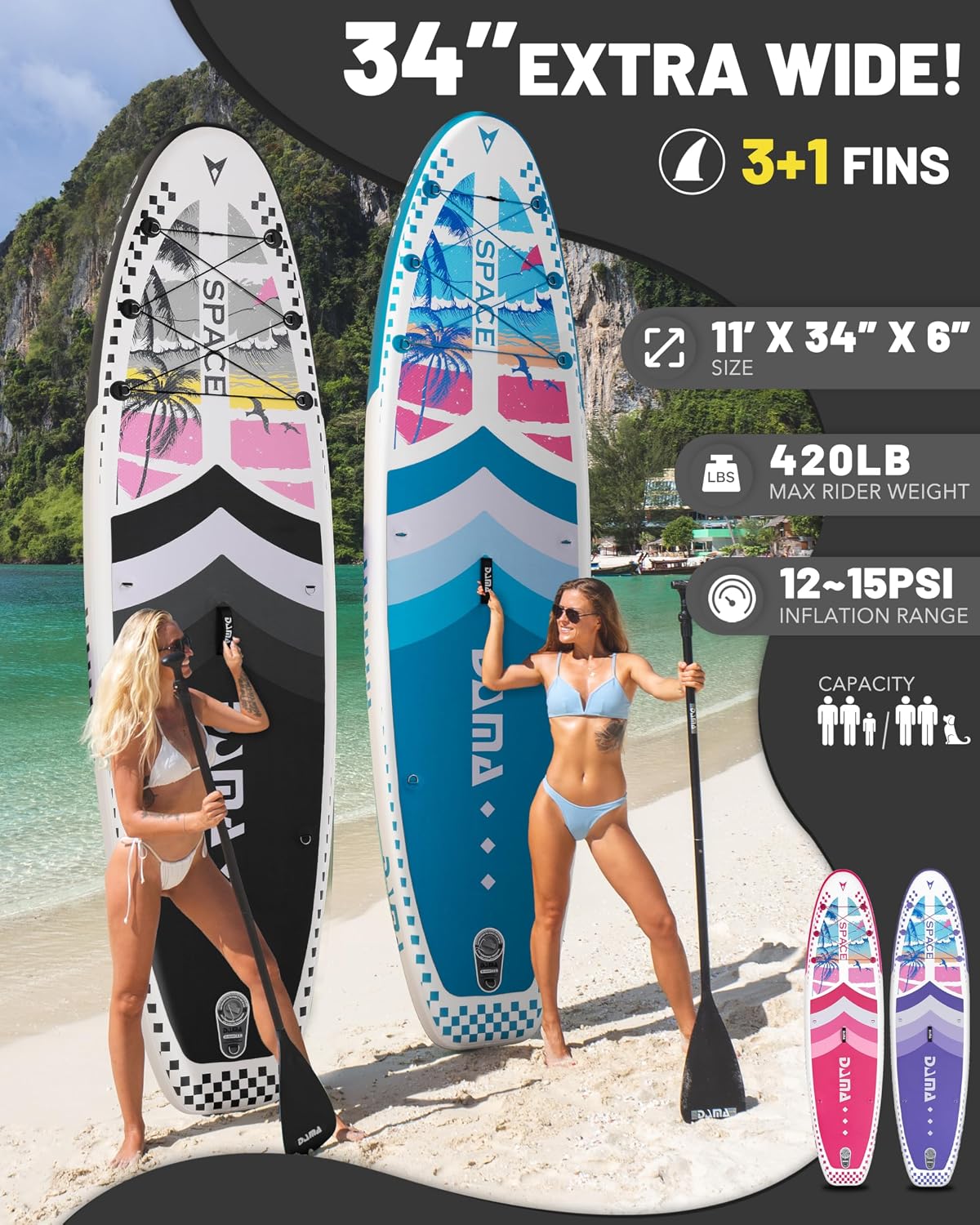 DAMA 11'*34'*6' Inflatable Paddle Board, Paddle Boards for Adults,Sup,Lightweight and Durable, Easy to Inflate, Versatile in Style, Fully Functional, Equipped w/High Grade Accessories.