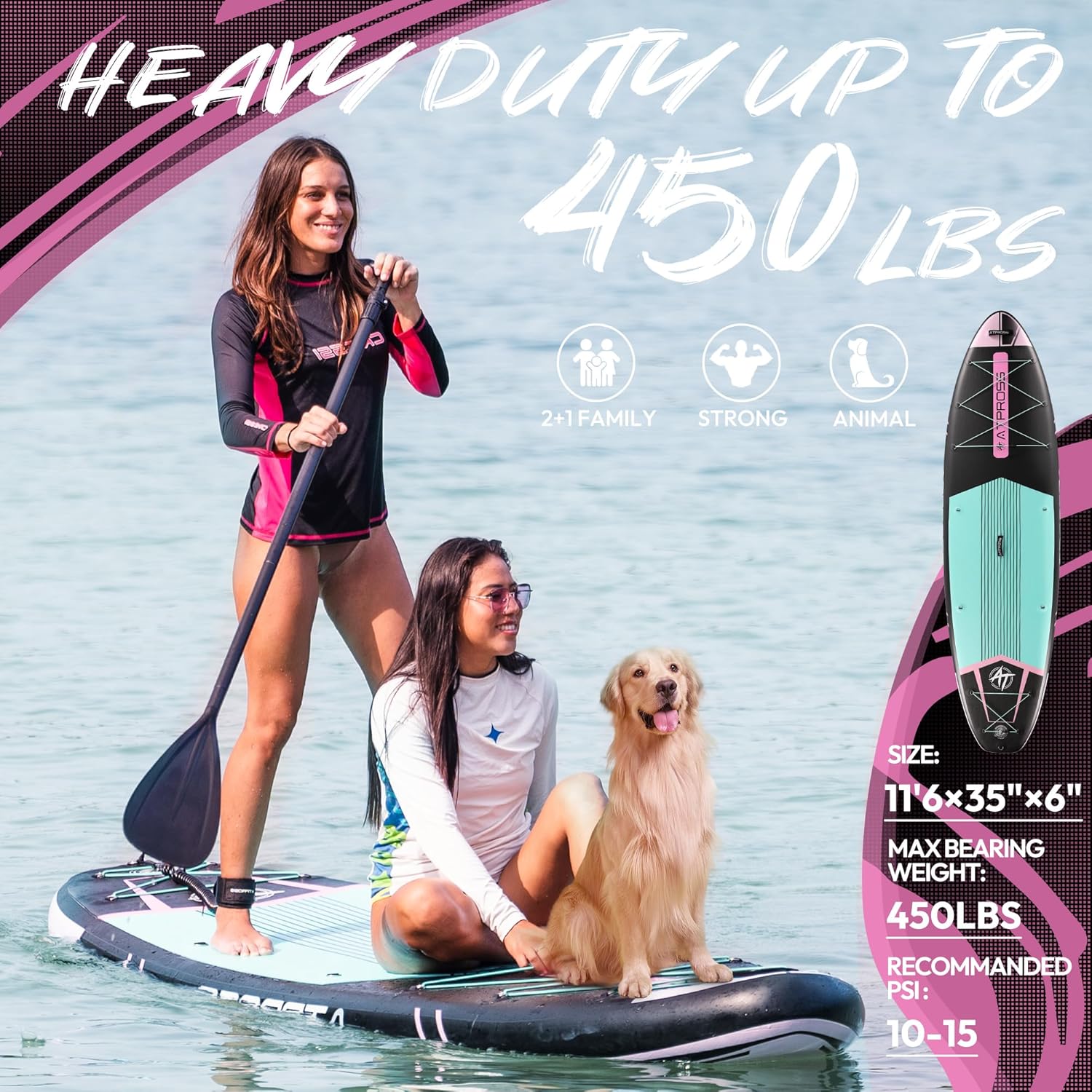 11'6'x35' Inflatable Paddle Board, 450lbs Extra Wide Stand Up Paddleboard for Adults with Premium SUP Accessories Kit & Backpack, Blow Up Kayak Non-Slip Stable Deck Boat for Yoga Fishing Surf