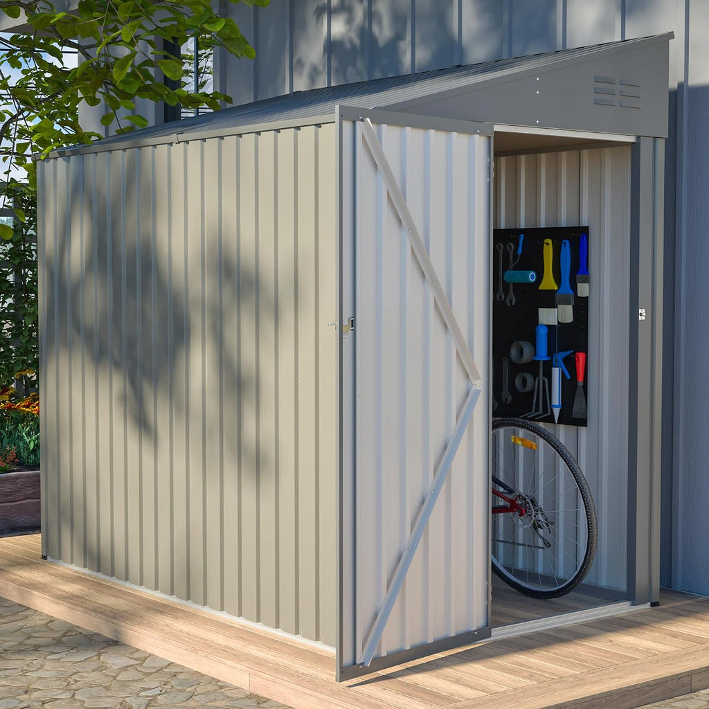 YOPTO 4x7 FT Outdoor Storage Shed,Lean to Lockable Metal Garden Shed Steel with Reinforced Beams,All Weather Waterproof Storage House W/Lockable Door&2 Air Vents,for Backyard,Patio,Lawn,Garden,Gray