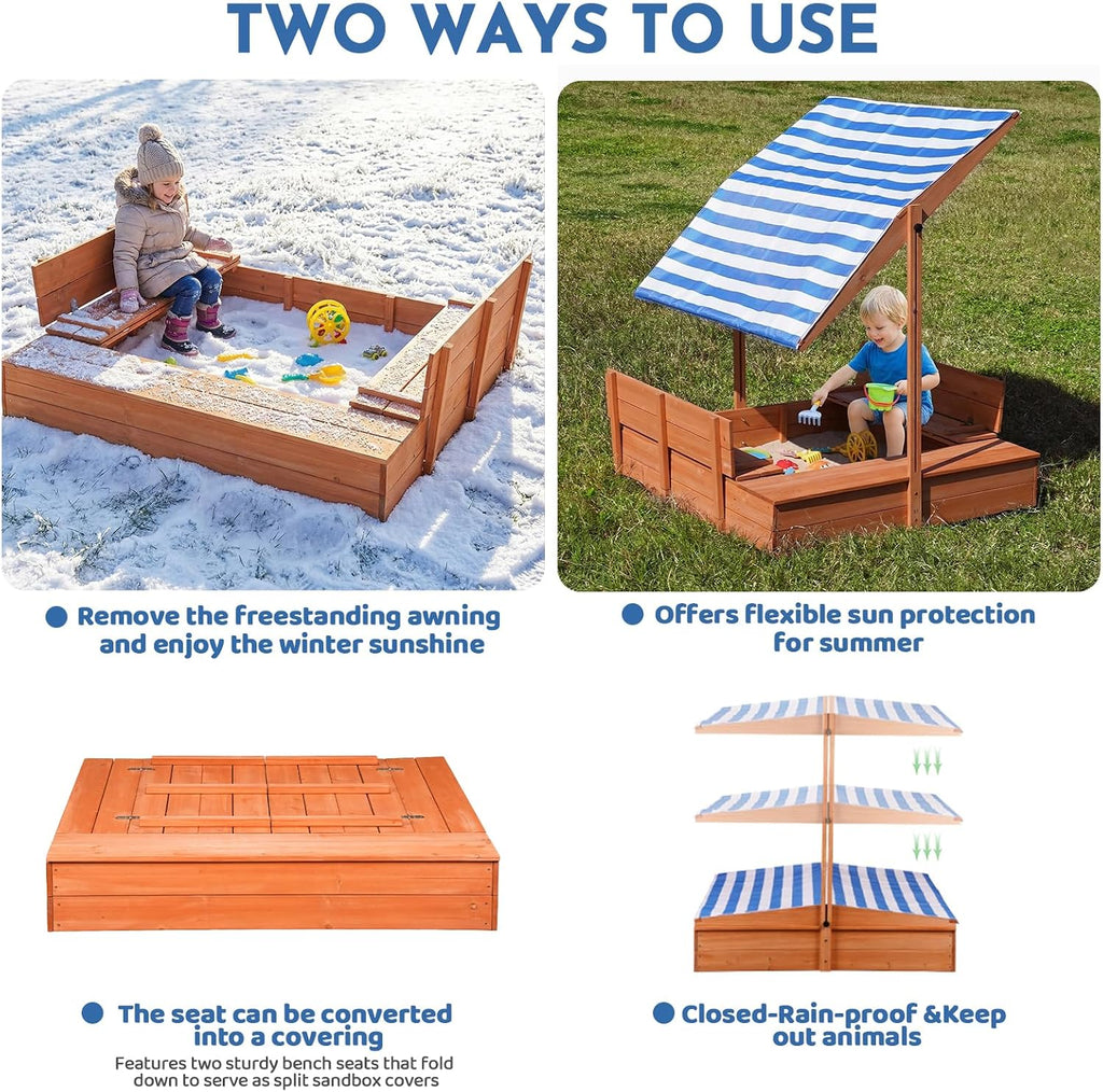 Kids' Outdoor Wooden Sandbox with Id,Sand Box with Toy Storage Box,Kids Play Equipment Sand Protection Bottom Liner Included 47X47in.