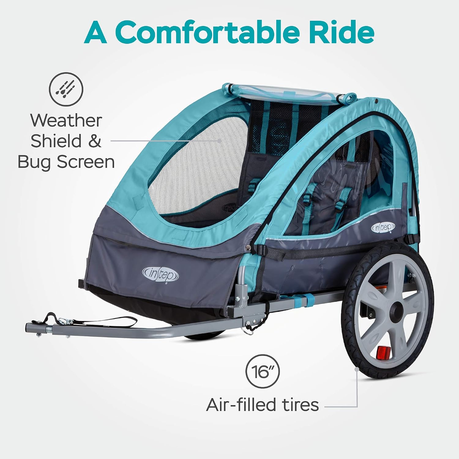 InStep Take 2 Kids Bike Trailer, Double Seat, Universal Coupler, Folding Frame, Quick-Release Wheels, Canopy with Bug Screen and Weather Shield, Bike Trailer for Kids