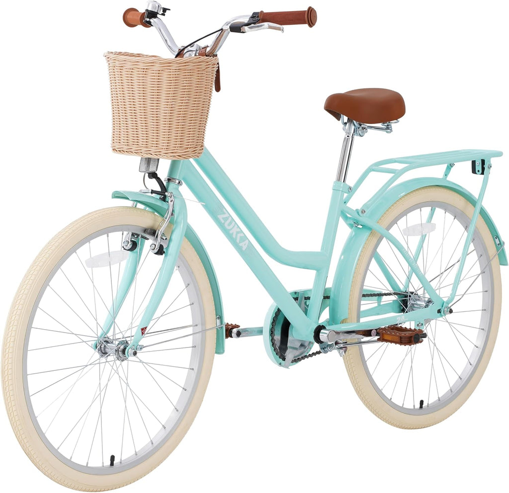 MEGHNA Cruiser Bike 24inch Wheels Girls Women Bike Single Speed Commuter Bike V-Brake and Coast Brake Women Ladys Bicycle, Multicolors
