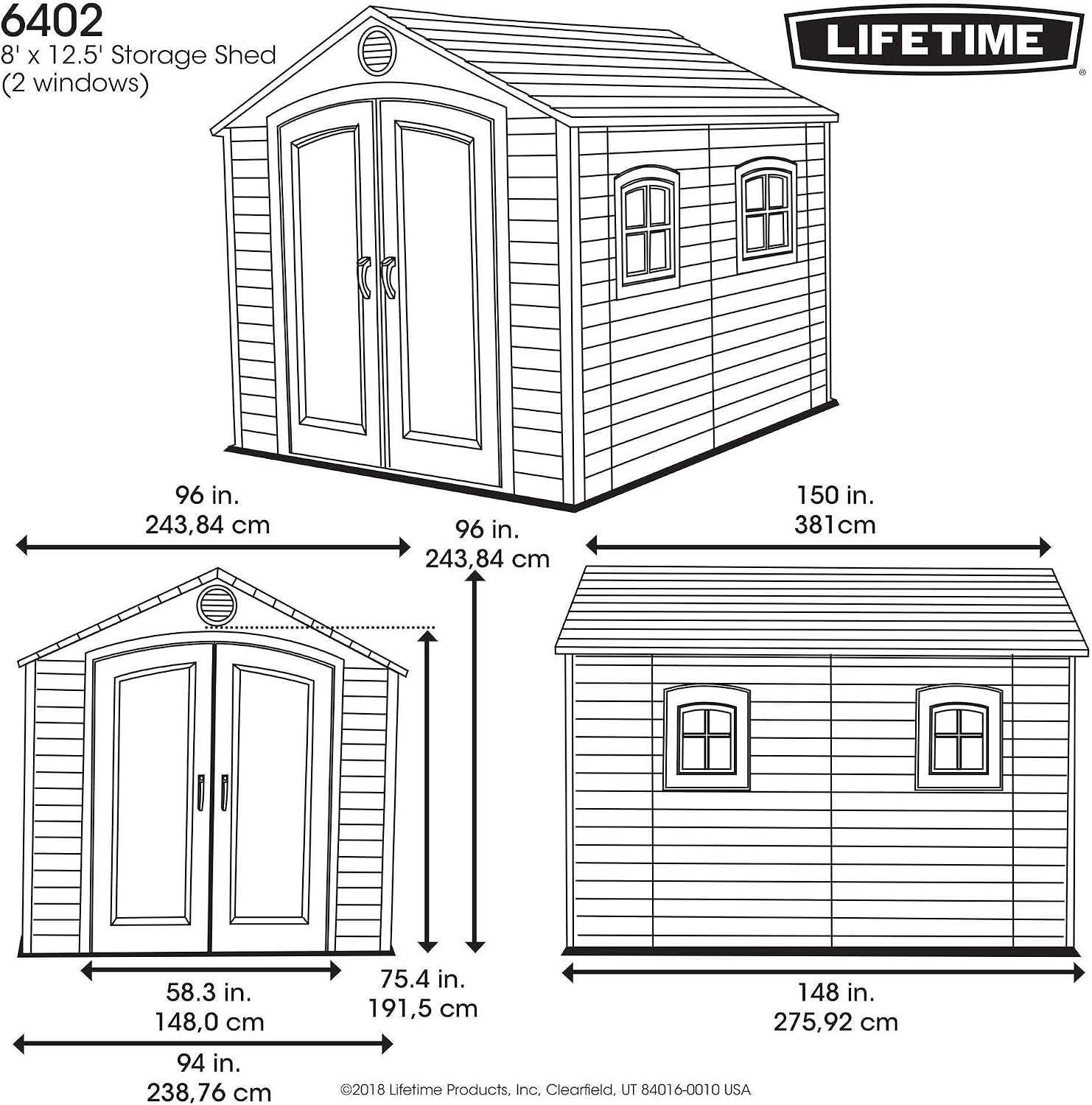 Lifetime 6402 Outdoor Storage Shed, 8 by 12.5 Feet; 2 windows