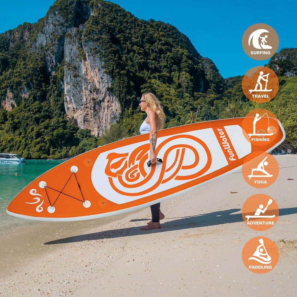 FunWater 8'/10'/10'6'/11'6' Inflatable Stand Up Paddle Board with Premium SUP Paddleboard Accessories, Wide Stable Anti-Slip EVA Deck,Paddle Boards for Adults & Youth of All Skill Levels