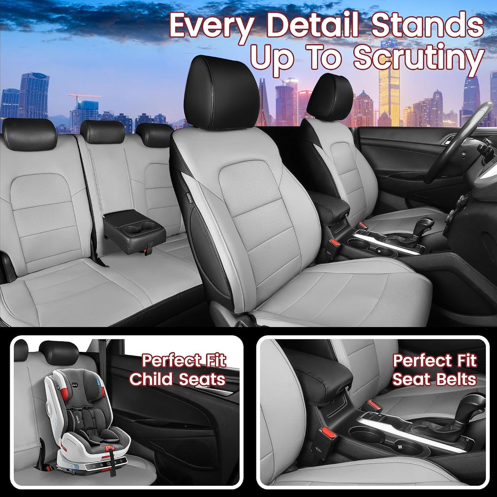 HKZ Custom Seat Covers for Hyundai Tucson SE,SEL,Limited,Value,Ultimate,Sport 2019 2020 2021,5-Seats Full Set,Leather Seat Protector(Black+Grey)