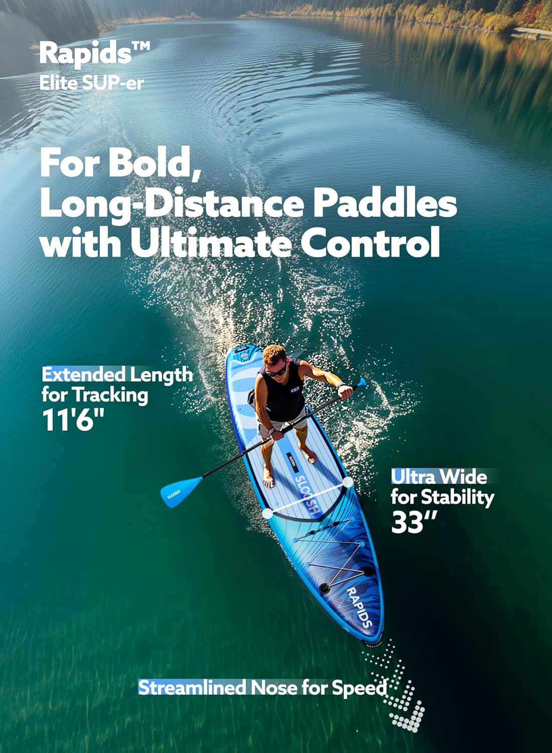 SLOOSH Inflatable Stand Up Paddle Board, 11'6' Inflatable Paddle Boards with Premium Accessories, Non-Slip EVA Deck, Ultra-Light Carry Bag Pump, Rapids SUP for Youth & Adults