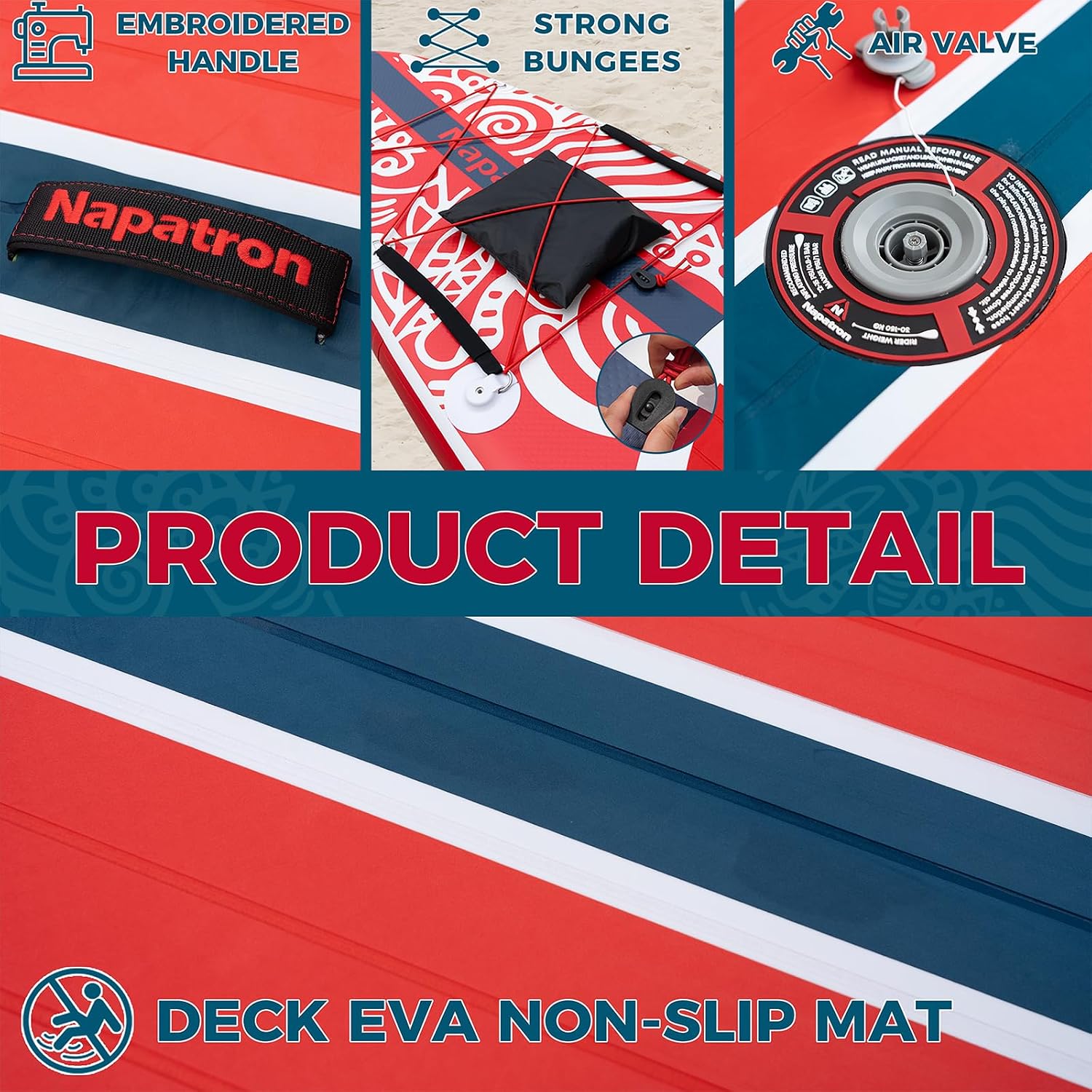 Napatron Inflatable Paddle Board, 10'6' Ultra Lightweight SUP with Adjustable Paddle, Anti-Slip Deck,Coiled Leash & Carry Bag,Stable All-Around Stand Up Paddle Board for Adults